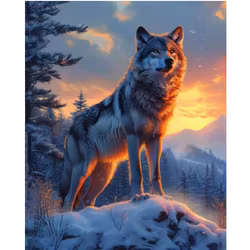 Diamanttavla Sunset Wolf 40x50