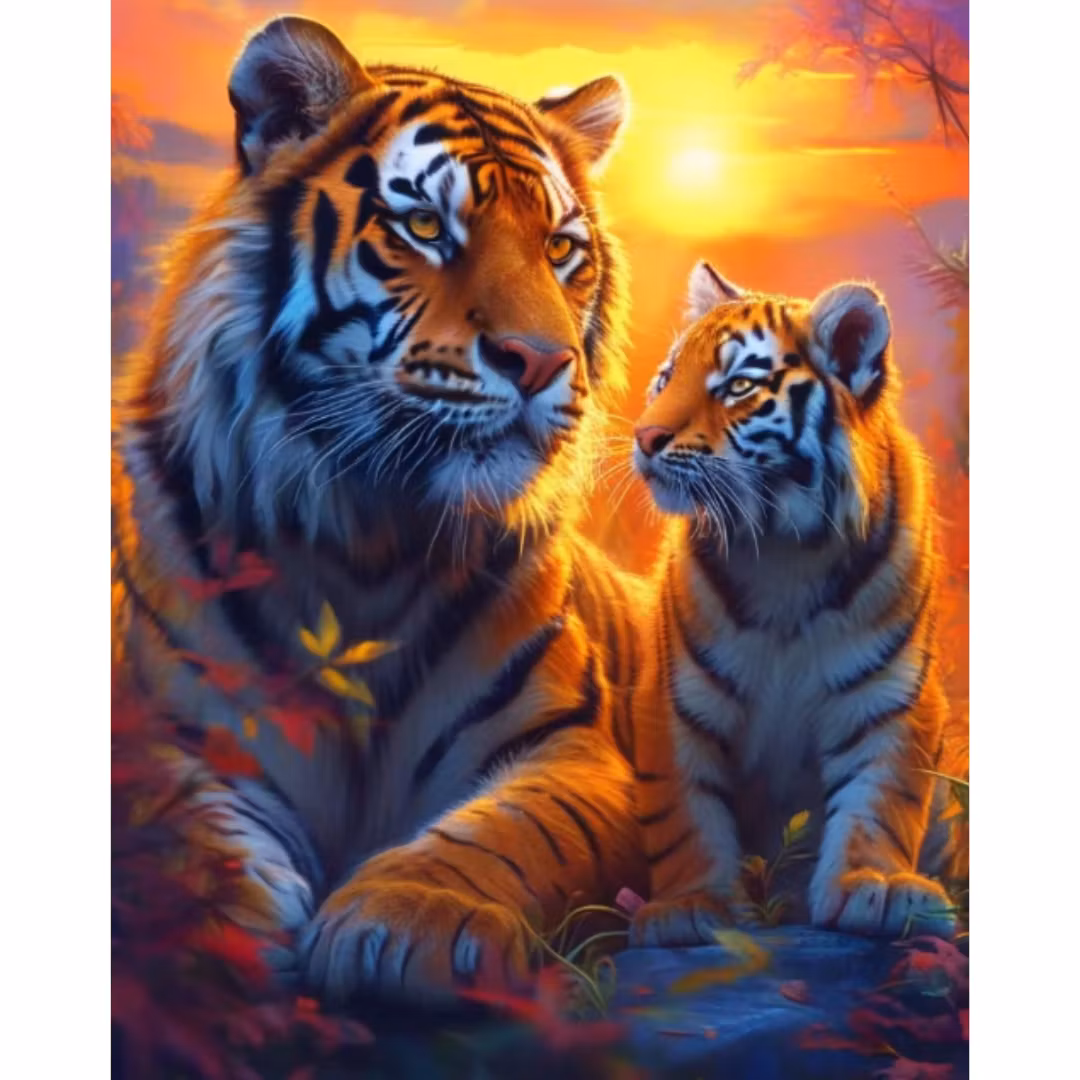 Diamanttavla Tigers Sunset 40x50