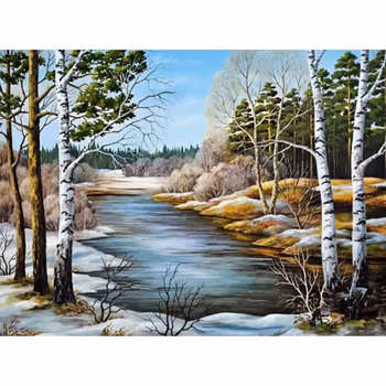 Diamanttavla Vinterbjörkar 50x40