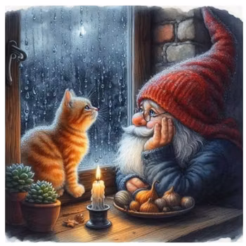 Diamanttavla Katt Och Tomte 40x40 - Leverans vecka 39-40
