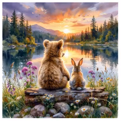 Diamanttavla Bear And Rabbit 40x40 - Leverans vecka 39-40