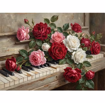 Diamanttavla Rosor På Piano 40x50 - Lev v. 41