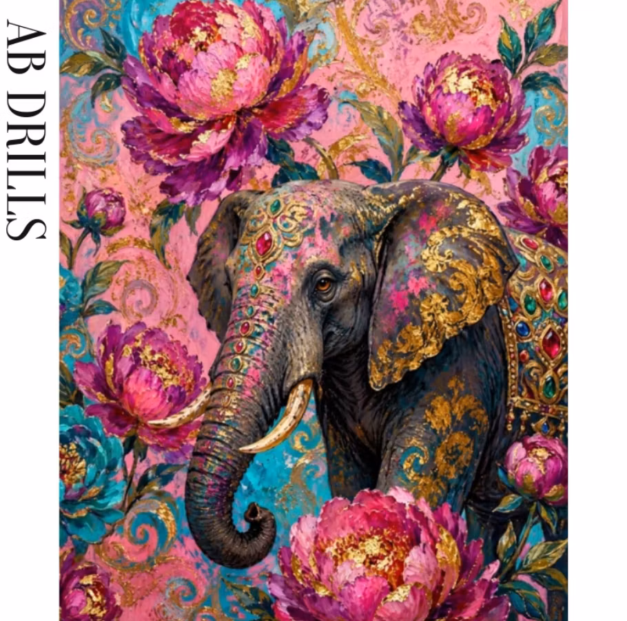 Diamanttavla AB Drills Elephant Flowers 40x50