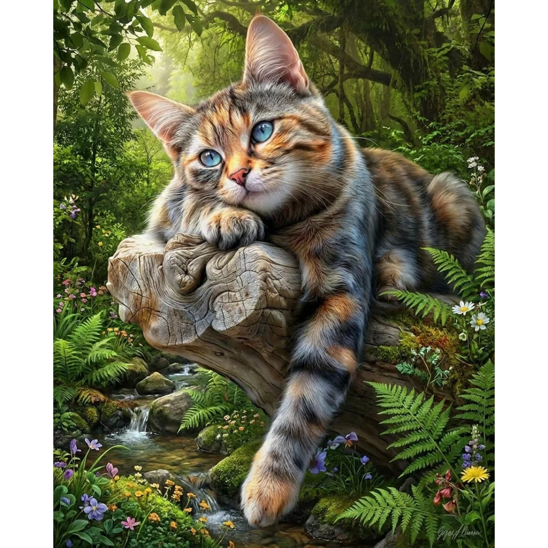 Diamanttavla Forest Cat 40x50 - Lev v. 41