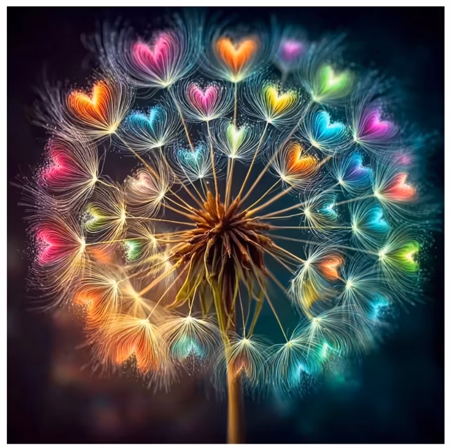 Diamanttavla Dandelion Color Hearts 40x40 - Lev. vecka 41
