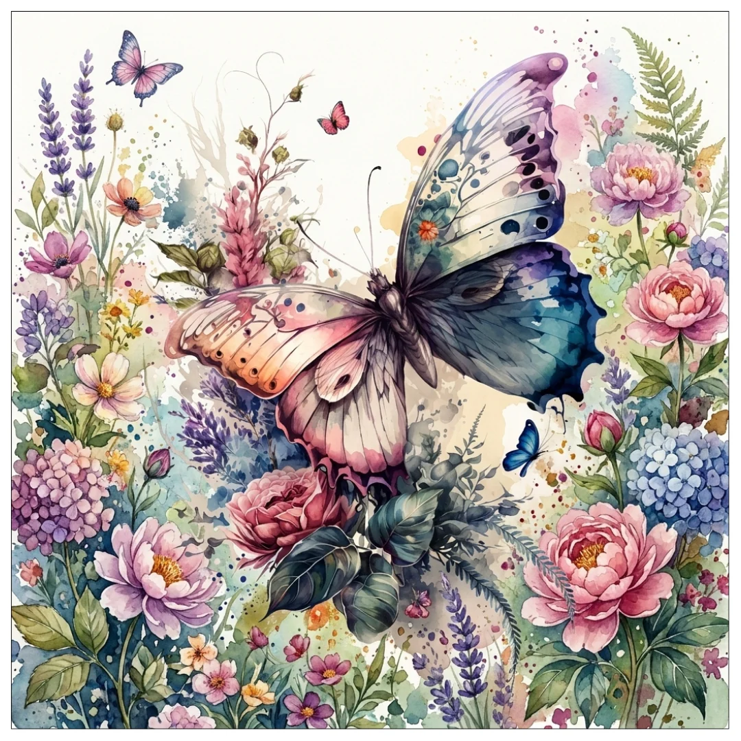 Diamanttavla Fjäril Blomsterhav 40x40