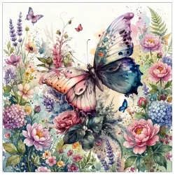 Diamanttavla Fjäril Blomsterhav 40x40