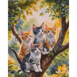 Diamanttavla Kittens In Tree 40x50