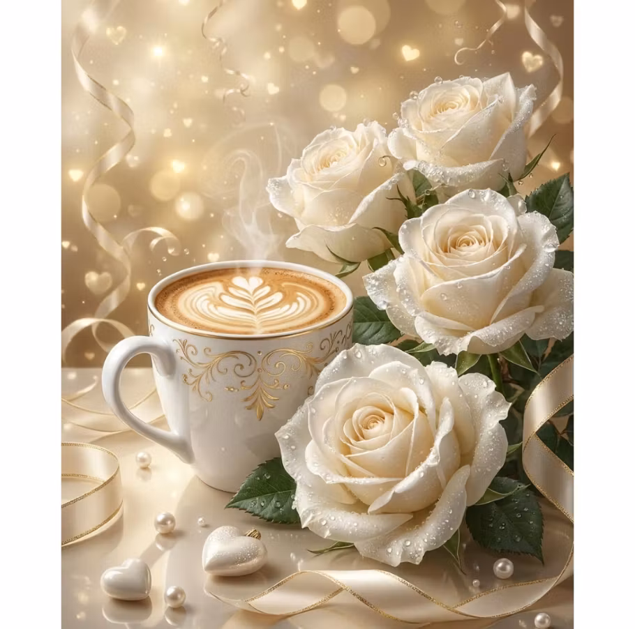Diamanttavla Coffee And Roses 40x50 - Leverand vecka 42
