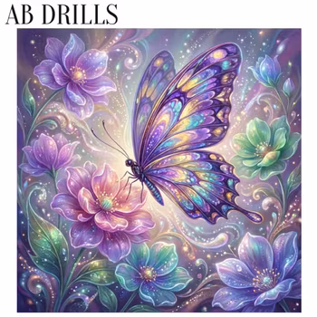 Diamanttavla AB Drills Vacker Fjäril På Blommor 40x40 - Leverans vecka 42