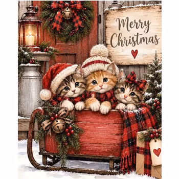Diamanttavla Christmas Kittens 40x50 - Leverans vecka 42