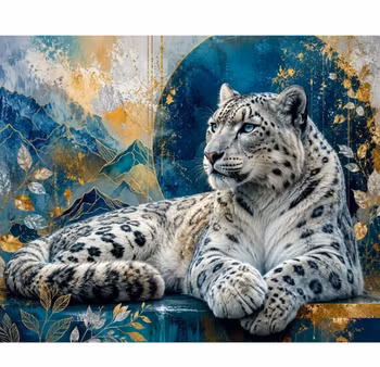 Diamanttavla White Leopard Blue Moon 50x40 - Leverans vecka 44-45
