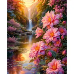 Diamanttavla Pink Flower Waterfall 40x50 - Leverans vecka 46-47
