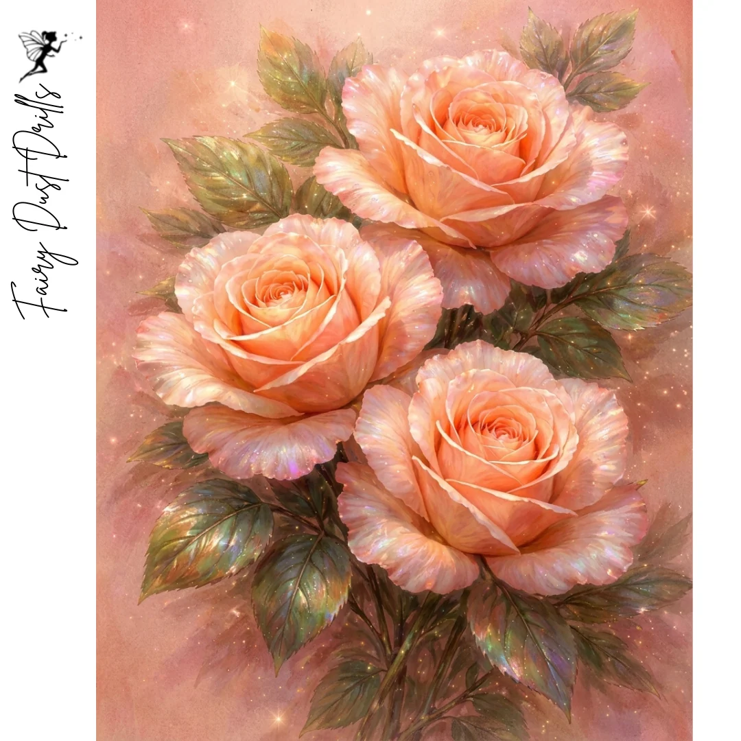 Diamanttavla Fairy Dust Drills Peach Roses 40x50 - Leverans vecka 46-47