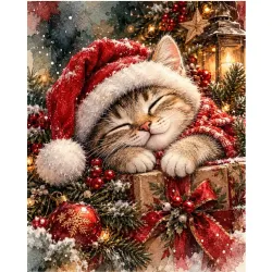 Diamanttavla Sleeping Christmas Cat 40x50 - Leverans vecka 46-47