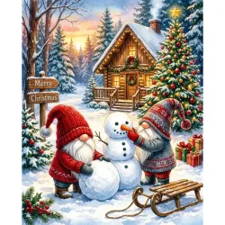 Diamanttavla Nissar Bygger Snögubbar 40x50 - Leverans vecka 46-47