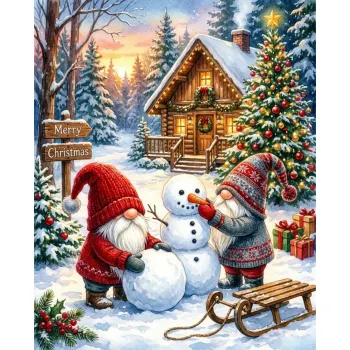 Diamanttavla Nissar Bygger Snögubbar 40x50 - Leverans vecka 46-47
