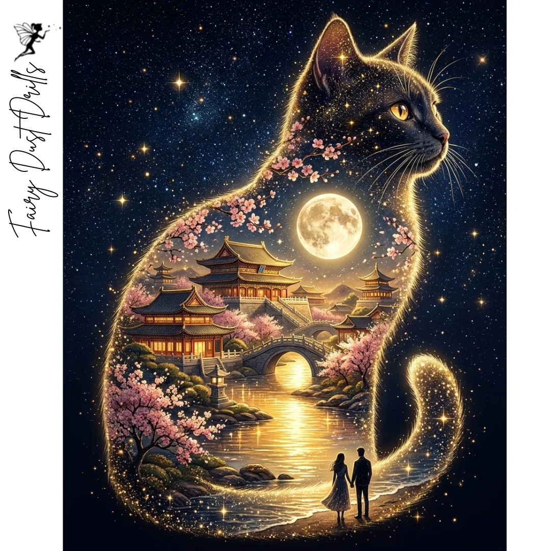 Diamanttavla Fairy Dust Drills Cat Moon City 40x50 - Leverans vecka 46-47
