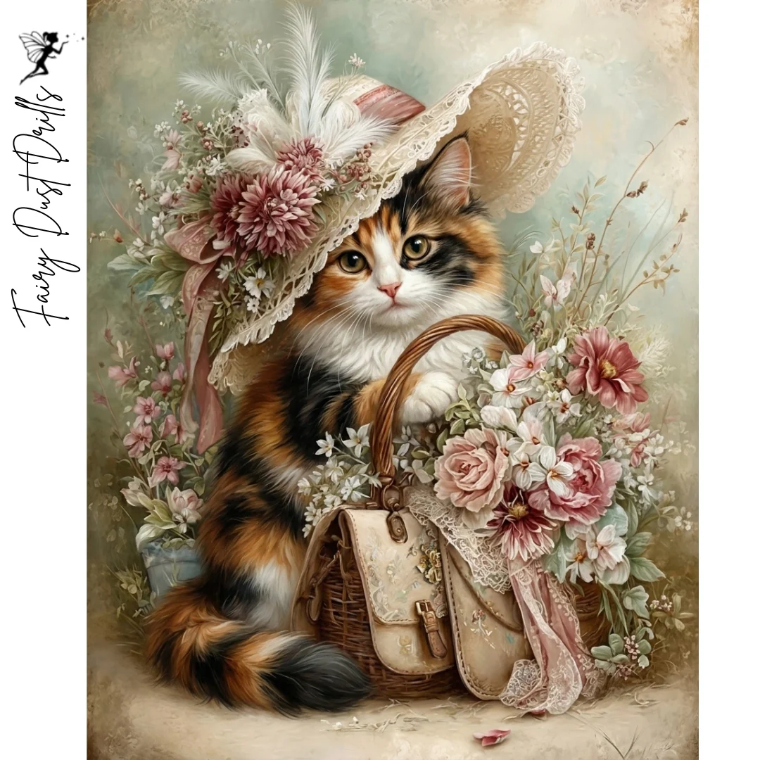 Diamanttavla Fairy Dust Drills Flowerhat Cat 40x50 - Leverans vecka 46-47