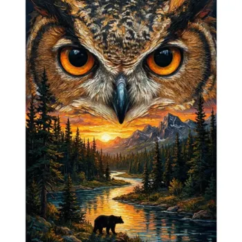 Diamanttavla Owl Sunset Forest 40x50 - Leverans vecka 46-47