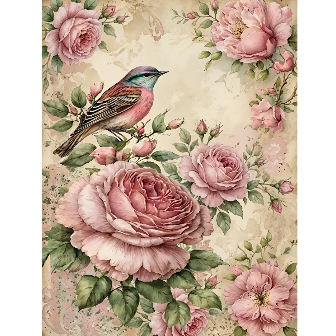 Diamanttavla Bird Roses 40x50 - Leverans vecka 46-47