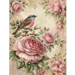 Diamanttavla Bird Roses 40x50 - Leverans vecka 46-47