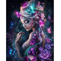 Diamanttavla Woman Butterflies 40x50 - Leverans vecka 46-47