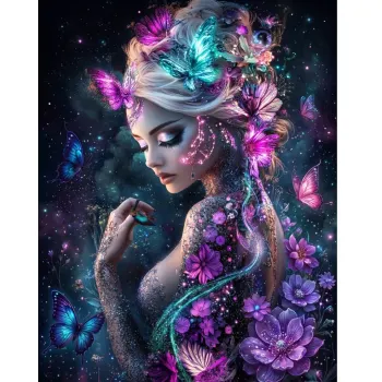 Diamanttavla Woman Butterflies 40x50 - Leverans vecka 46-47