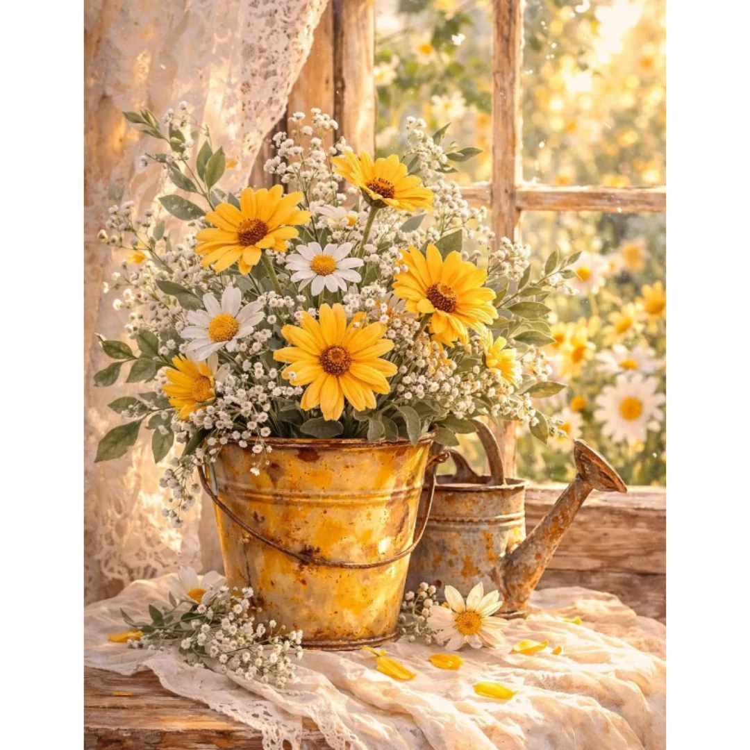 Diamanttavla Yellow And White Flowers 40x50 - Leverans vecka 46-47