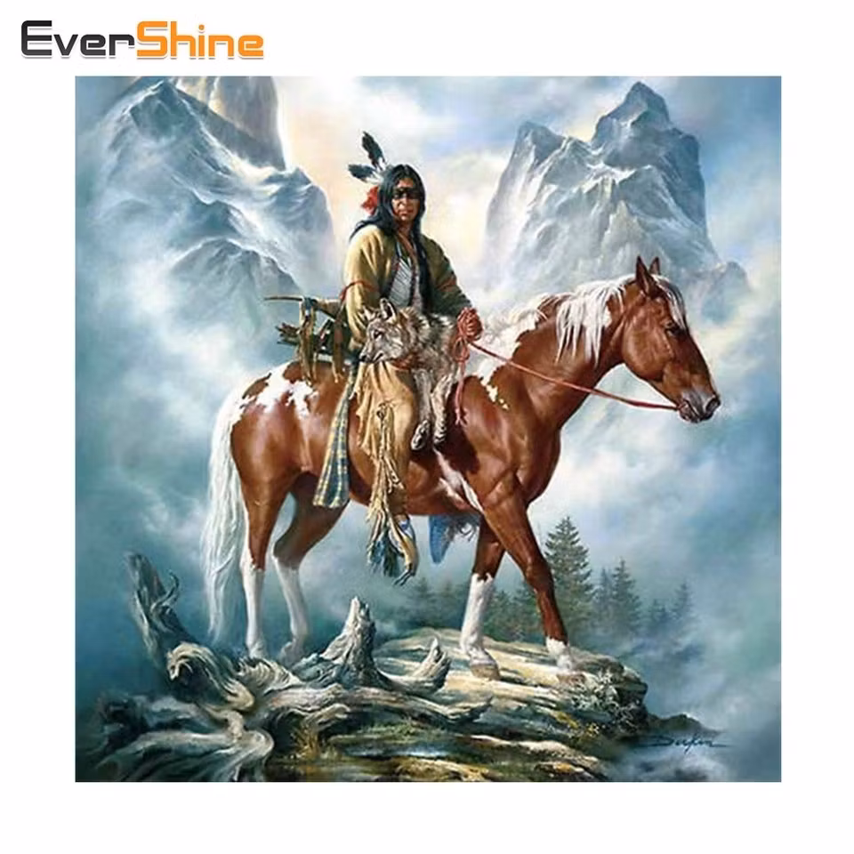 Diamanttavla  Indian Med Häst 50x50