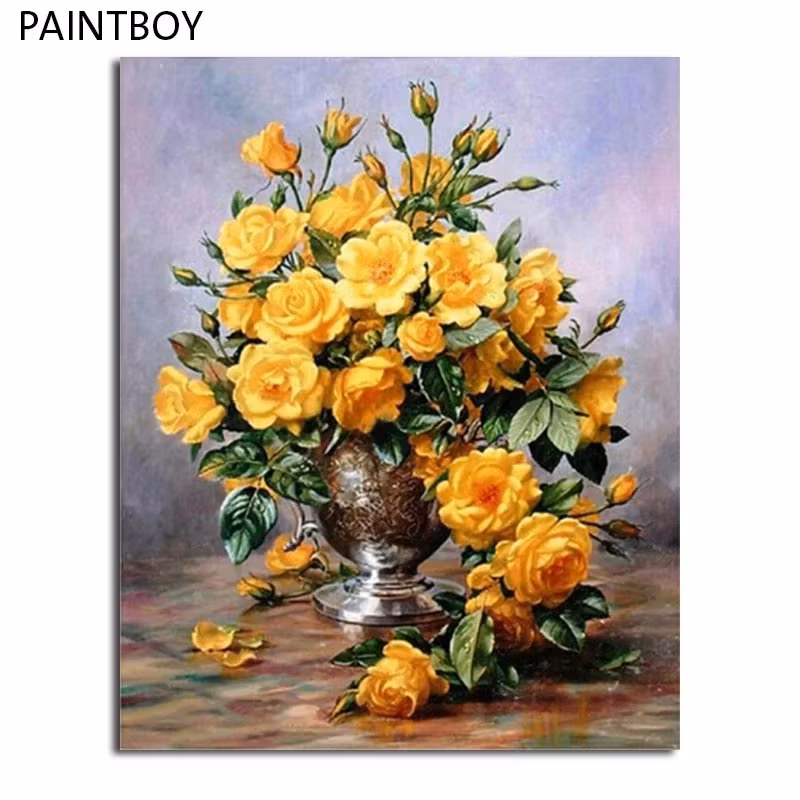 Paint By Numbers Gula Rosor I Vas 40x50