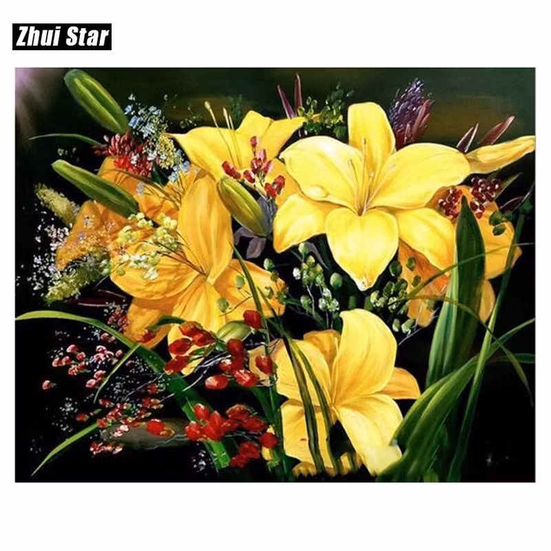 Diamanttavla Gula Liljor 30x40