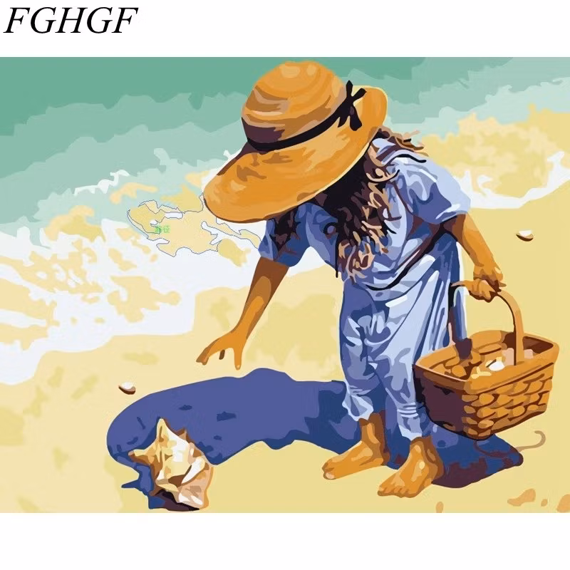 Paint By Numbers Flicka På Strand  40x50