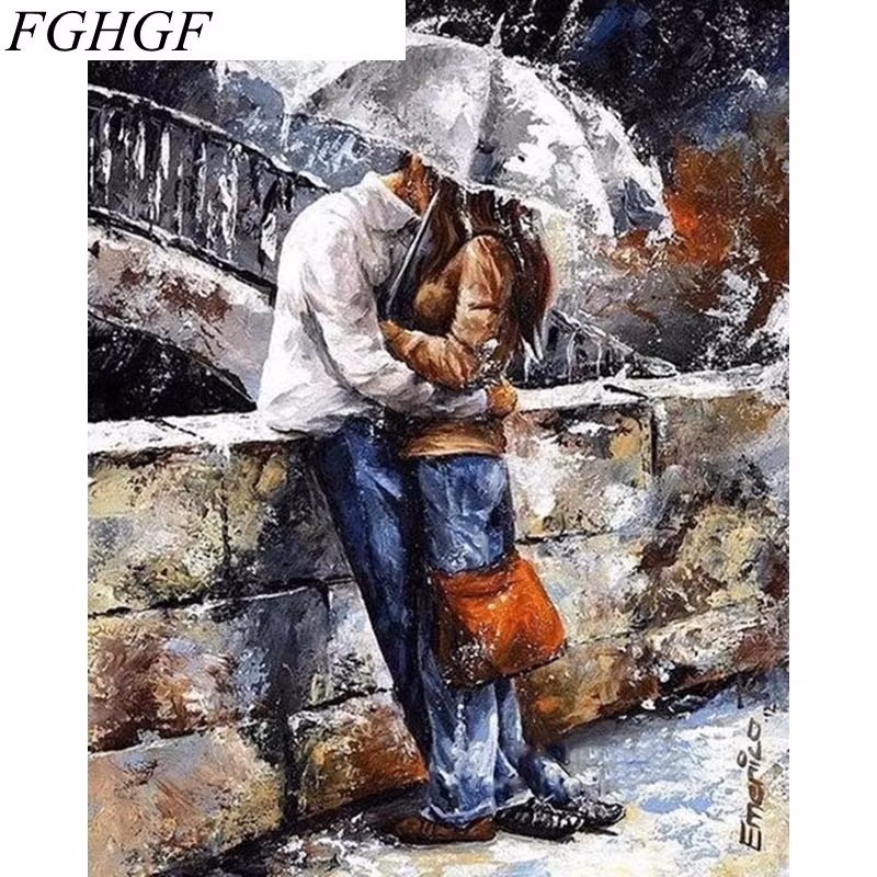 Paint By Numbers Lovers In Rain 40x50