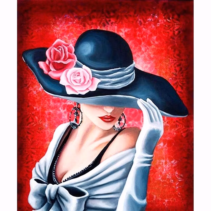Diamanttavla (R) Lady In Hat 40x50