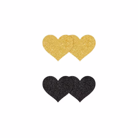 Pasties Glitter Heart 2 Pair - Black/Yellow