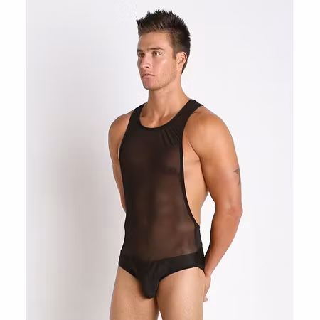 Male Power Sheer Spandex Singlet