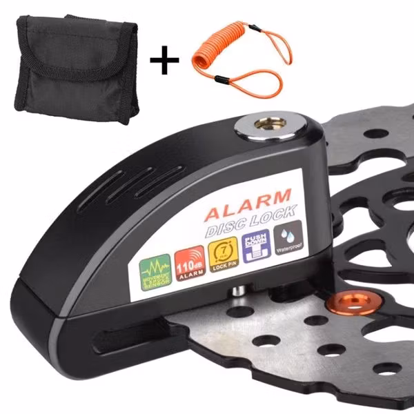 Skivbroms lås med Alarm funktion inkl. vajer och väska