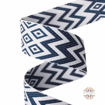 3,8 cm Jacquard Bånd - Blå Harmoni - 1,5 meter