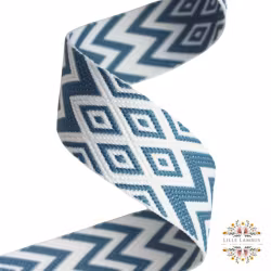 3,8 cm Jacquard Bånd - Blue Blossom - 1,5 meter