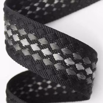 3,8 cm Jacquard Bånd - Perlesnor - Grå & Sort - 1,5 meter