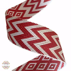 3,8 cm Jacquard Bånd - Rød og Hvit - 1,5 meter