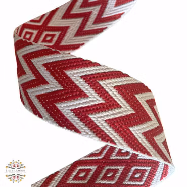 3,8 cm Jacquard Bånd - Rød og Hvit - 1,5 meter