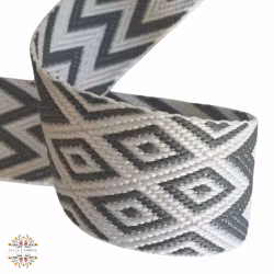 3,8 cm Jacquard Bånd - Grå og Hvit - 1,5 meter