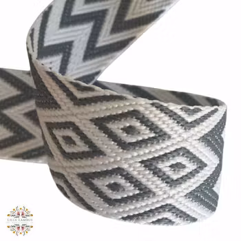 3,8 cm Jacquard Bånd - Grå og Hvit - 1,5 meter