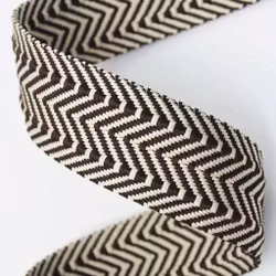 3,8 cm Jaquard Bånd - Herringbone - Mocca - 1,5 meter