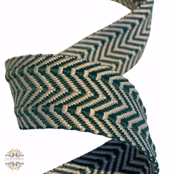 3,8 cm Jaquard Bånd - Herringbone - Skogsgrønn - 1,5 meter