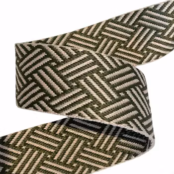 3,8 cm Jacquard Bånd - Kurvflettet - Oliven - 1,5 meter