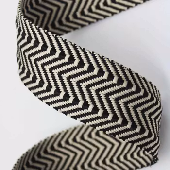 3,8 cm Jaquard Bånd - Herringbone - Sort - 1,5 Meter