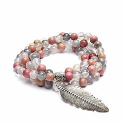 Grind rhodonite/gray quartz + feather